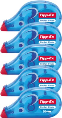 Sparset Tipp-Ex Mouse Korrekturroller, sofort überschreibbar, mit Verschlusskappe, Bandmaße L 10 m x B 4,2 mm, weiß, 5 Stück