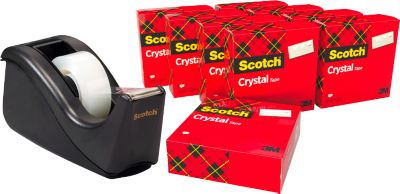 Sparset Tischabroller Scotch® + 10 Rollen Scotch® Crystal Klebeband, für Rollen bis B 19 mm, schwarz