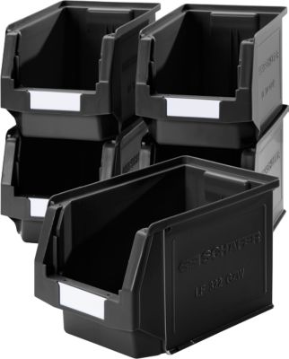 SSI Schäfer ENTRY 322 serie opbergbox met open voorzijde, gerecycled kunststof, L 345 x B 209 x H 200 mm, 10,4 L, zwart, 5 stuks