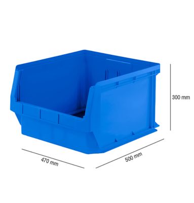 SSI Schäfer LF 543 opbergbox met open voorzijde, PP-kunststof, L 520/450 mm x B 470/450 mm x H 300 mm, 57 l, blauw
