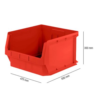 SSI Schäfer LF 543 opbergbox met open voorzijde, PP-kunststof, L 520/450 mm x B 470/450 mm x H 300 mm, 57 l, rood