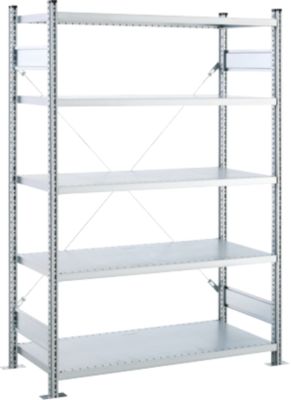 SSI Schäfer Rayonnage à tablettes enfichables VSR3000, rayonnage de base, 5 tablettes, charge admissible par élément 1000 kg, L 1282 x P 400 x H 1910 mm, acier galvanisé