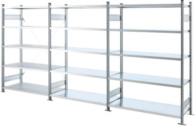 SSI Schäfer Steckboden-Fachregal VSR3000, Grund- und Anbauregalset, 15 Böden, Feldlast 750 kg, B 3970 x T 400 x H 1910 mm, Stahl verzinkt