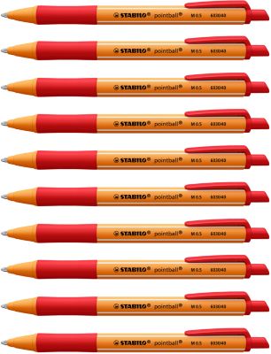 STABILO® Kugelschreiber pointball, Druckmechanik, Strichstärke 0,5 mm, 10 Stk., rot