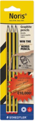 Staedtler Bleistift Noris, Strichstärke 2 mm, runder Schaft mit Ø ca. 7 mm, PEFC-zertifiziertes Holz, schwarz-gelb, 3 Stück
