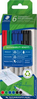 STAEDTLER Lumocolor non-permanent Folienstifte, 0,6 mm, nachfüllbar, abwischbar, schnell trocknend, farbsortiert, 6-er Set