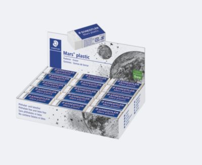 Staedtler Radierer Mars Plastic, für Bleistifte und radierbare Buntstifte, B 43 x T 19 x H 13 mm, Kunststoff ,weiß