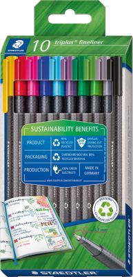 STAEDTLER triplus Fineliner 334, DRY SAFE, 0,3 mm, ergonomisch, auswaschbar, farbsortiert, 10-er Set