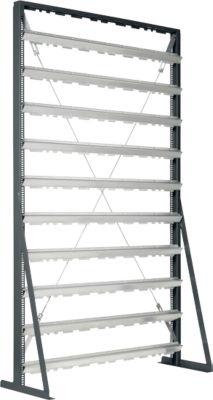 Ständerregal, 1-seitig bestückbar, 10 Reihen, ohne Sichtlagerkästen, B 1145 x T 400 x H 1950 mm, Stahl, anthrazitgrau RAL 7016