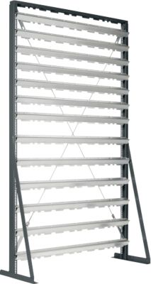 Ständerregal, 1-seitig bestückbar, 13 Reihen, ohne Sichtlagerkästen, B 1145 x T 400 x H 1950 mm, Stahl, anthrazitgrau RAL 7016
