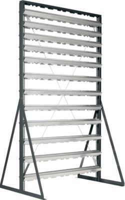 Ständerregal, 2-seitig bestückbar, 13 Reihen, ohne Sichtlagerkästen, B 1145 x T 800 x H 1950 mm, Stahl, anthrazitgrau RAL 7016
