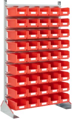 Ständerregal einseitig, B 1130 x T 500 x H 1885 mm, 45 x 7,5 l, rot