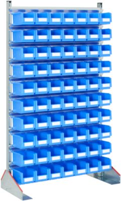 Ständerregal einseitig, B 1130 x T 500 x H 1885 mm, 70 x 3 l, blau