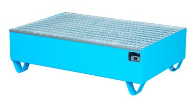 Stahl-Auffangwanne mit Gitterrost, 1200 x 800 mm, blau RAL 5012