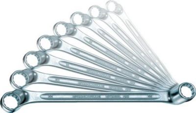 Stahlwille Doppelringschlüsselset 20/8, 8-teilig, SW 6-22 mm, Chrom-Alloy-Stahl, tief gekröpft, Doppelsechskant mit AS-Drive-Profil