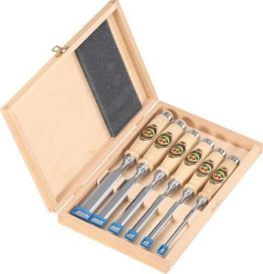 Stechbeitelsatz 6,10,12,16,20,26mm Weißbuchenh.Ulmer Form