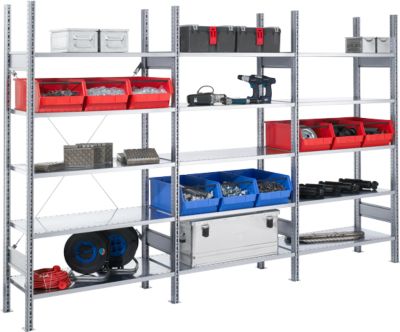 Steckregal FBR 2200, Komplettregal 2,08 m, 1 Grund- und 2 Anbaufelder incl. 15 Böden