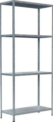 Steckregal im Baukastensystem, Grundregal, 4 verstellbare Fachböden, B 800 x T 350 x H 1800 mm, Stahl verzinkt, silber