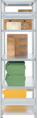 Steckregal ORDO Industry, Grundregal, modular, 5 Fachböden, Fachlast 140 kg, Feldlast 1200 kg, B 1060 x T 435 x H 2000 mm, Stahl verzinkt