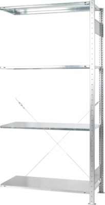 Steckregal Schulte, Anbauregal, erweiterbar, 4 Fachböden, B 1000 x T 400 x H 2000 mm, Stahl, verzinkt