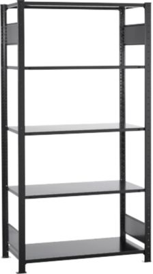 Steckregal Schulte Lagertechnik MULTIplus 150, Grundregal mit Längenriegel, 5 höhenverstellbare Fachböden, bis 1300 kg, B 1000 x T 500 x H 2000 mm Stahl, schwarz