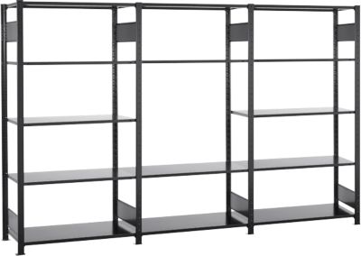 Steckregal Set Schulte Lagertechnik MULTIplus 150, 1 x Grundregal & 2 x Anbauregal, 14 höhenverstellbare Fachböden, B 3000 x T 500 x H 2000 mm, Stahl, schwarz