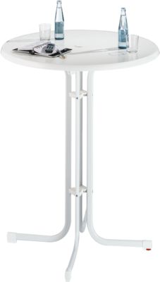 Stehtisch Quickstep mit Sonnenschirmöffnung, desinfektionsmittelbeständig, Ø 850 mm, weiß