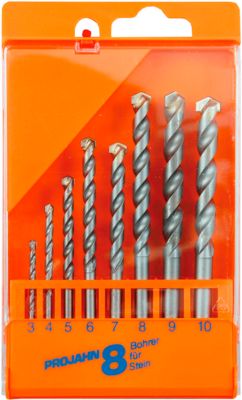 Steinbohrer-Set Projahn ECO, 8 Bohrer, je 1 x Ø 3-10 mm, für Maschinen mit 3-Backen-Bohrfutter, in Kunststoffkassette