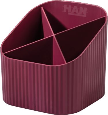 Stiftehalter HAN Karma, 4 unterschiedlich hohe Fächer, B 111 x H 105 x T 111 mm, recycelter Kunststoff, rot