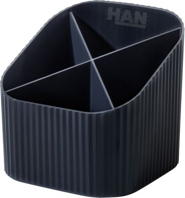 Stiftehalter HAN Karma, 4 unterschiedlich hohe Fächer, B 111 x H 105 x T 111 mm, recycelter Kunststoff, schwarz
