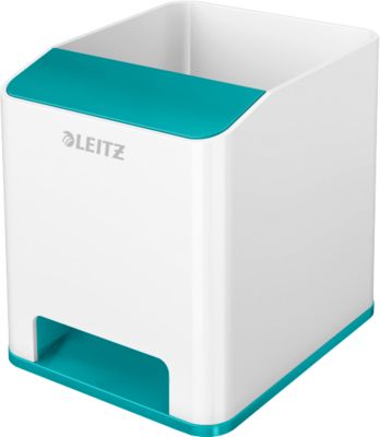 Stiftehalter Leitz WOW Sound, 1 Fach, Smartphone-Fach mit Soundverstärkung, weiß/eisblau