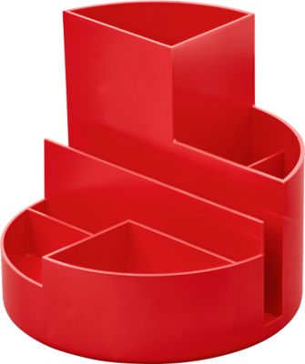 Stifteköcher MAUL MAULrundbox eco, 6 Fächer inkl. Zettel- & Brieffach, Ø 140 x H 125 mm, 90 % Recycling-Kunststoff, rot