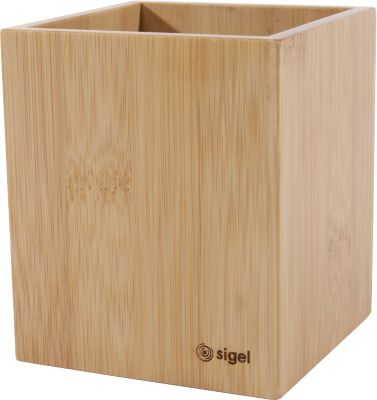 Stifteköcher Sigel Eyestyle, rechteckig, mit Gummieinlage, B 92 x T 92 x H 106 mm, Bambusholz, naturfarben