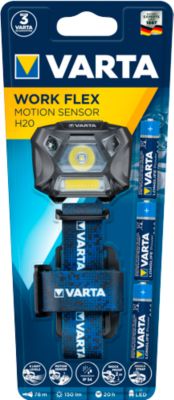 Stirnlampe Varta Work Flex Motion Sensor H20, CBOB-LED Technologie, 42-78 m, 2 Leuchtmodi & 8 Leuchtstufen, IP54