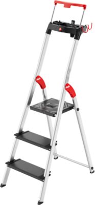 Stufen-Stehleiter Hailo L100 TopLine, EN 131, mit Multifunktionsschale & Haltebügel, bis 150 kg, 3 Stufen