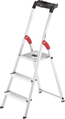 Stufen-Stehleiter Hailo L60 StandardLine, EN 131, mit Multifunktionsschale & Gelenkschutz, bis 150 kg, 3 Stufen