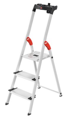 Stufenstehleiter Hailo L80 ComfortLine, EN 131, mit Multifunktionsschale & XXL-Stufen, bis 150 kg, 3 Stufen