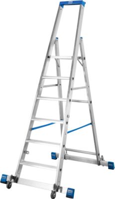 Stufenstehleiter, mit 6 Stufen, Aluminium, fahrbar mit Traverse