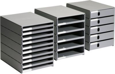 styro® Schubladenbox Styroval, 5 Schübe geschlossen, DIN C4, Polystyrol, grau