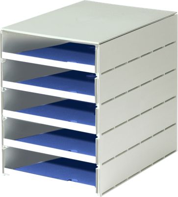 styro® Schubladenbox Styroval, 5 Schübe offen, DIN C4, Polystyrol, blau
