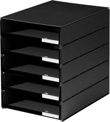 styro® Schubladenbox Styroval, 5 Schübe offen, DIN C4, Polystyrol, schwarz