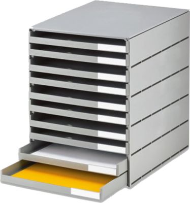 styro® Schubladenbox Styroval Pro, 10 Schubladen, offen,  DIN C4, Polystyrol, öko-grau