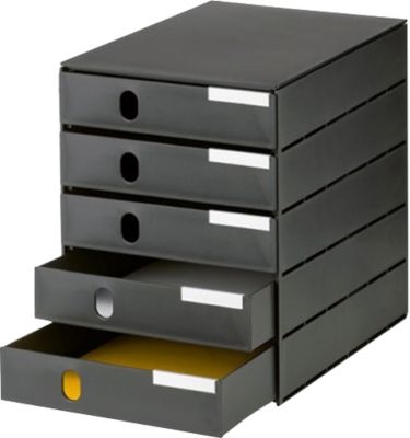 styro® Schubladenbox Styroval Pro, 5 Schubladen, geschlossen, B 243 x T 335 x H 323 mm, DIN C4, Polystyrol, stapelbar, öko-schwarz