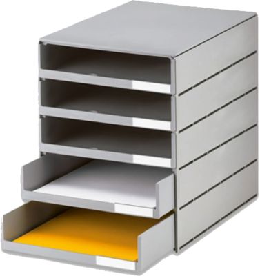 styro® Schubladenbox Styroval Pro, 5 Schubladen, offen,  DIN C4, Polystyrol, öko-grau