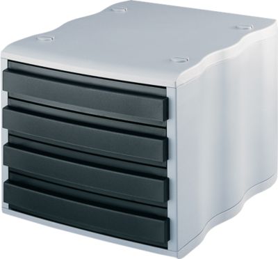 styro® Schubladenbox wave, 4 Schübe, Polystyrol, grau/schwarz