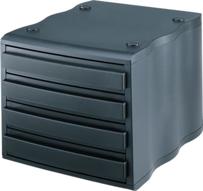 styro® Schubladenbox wave, 4 Schübe, Polystyrol, schwarz/schwarz