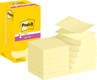 Super Sticky Z-Notes Post-it R33012SY, für Z-Notes Spender, 12 Blöcke, 90 Blatt je Block, je 76 x 76 mm, PEFC-zertifiziert, gelb