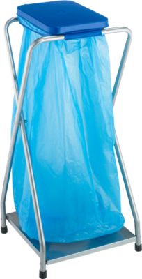 Support pour sacs poubelle avec fond, 70 litres, couvercle bleu