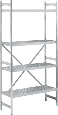 Système d'étagères, étagère de base, acier inoxydable, base perforée, H 2000 x L 900 x P 400 mm