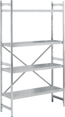 Système d'étagères, étagères de base, acier inoxydable, base perforée, H 2000 x L 1200 x P 400 mm